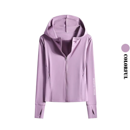 Autumn Winter Yoga Top Women Hooded Workout Jacket Zip up Athletic Running Shirts with Pockets Sportswear Christmas Gifts