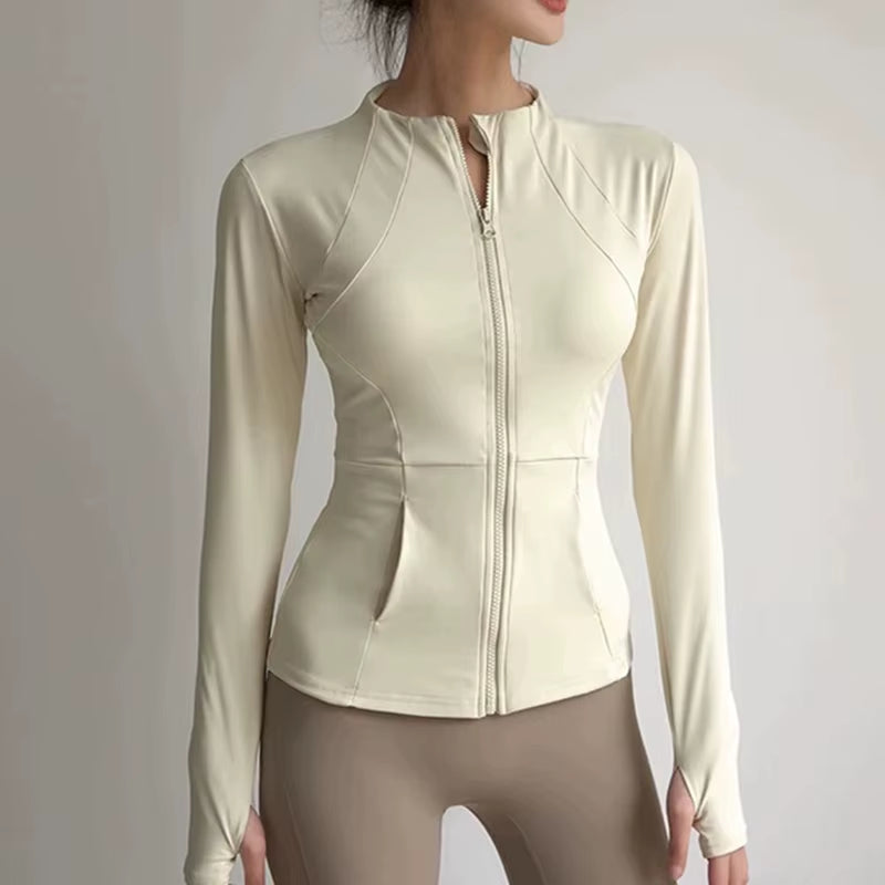 Women'S Yoga Fitness Jacket, Slim Fit Professional Quick Drying Jacket, Running Slimming Sports Long Sleeved Yoga Suit Top