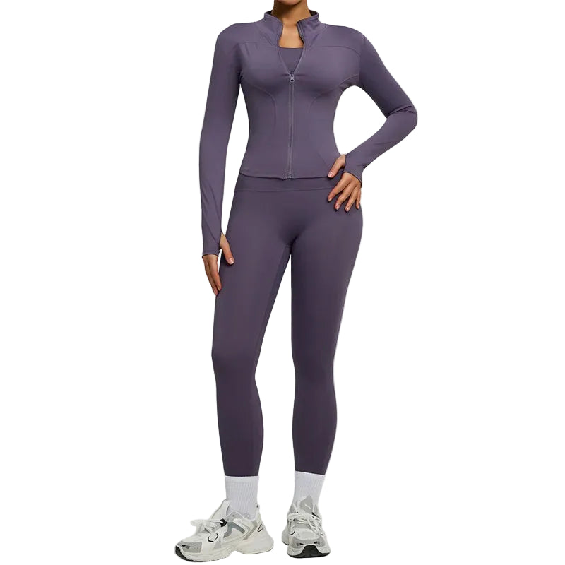 SVEIC Two Piece Set Yoga Coat Sports Top Long Sleeve Jacket Fitness Breathable Women'S Tracksuit High Waist Leggings Gym Clothes