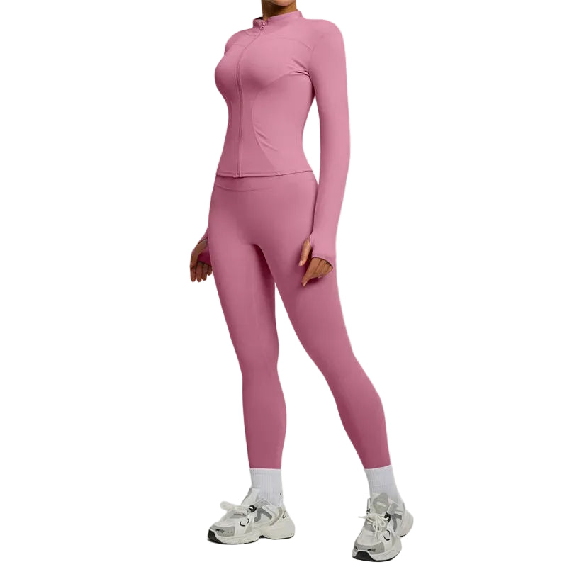 SVEIC Two Piece Set Yoga Coat Sports Top Long Sleeve Jacket Fitness Breathable Women'S Tracksuit High Waist Leggings Gym Clothes
