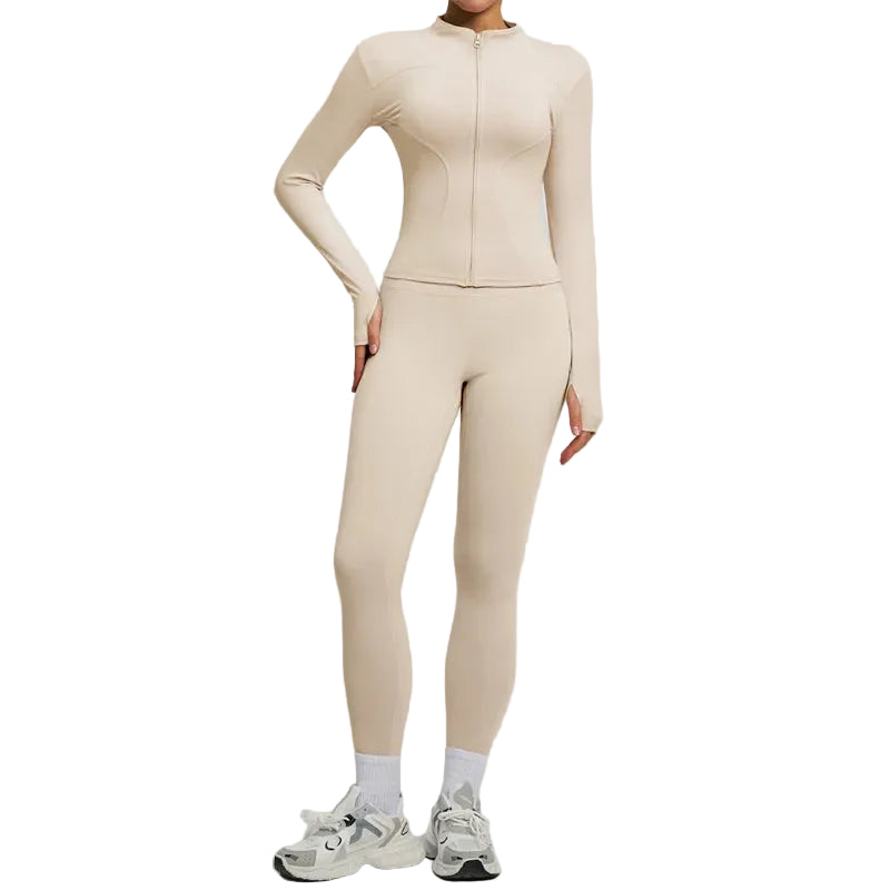 SVEIC Two Piece Set Yoga Coat Sports Top Long Sleeve Jacket Fitness Breathable Women'S Tracksuit High Waist Leggings Gym Clothes