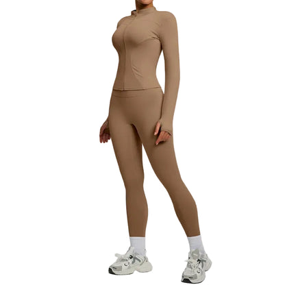 SVEIC Two Piece Set Yoga Coat Sports Top Long Sleeve Jacket Fitness Breathable Women'S Tracksuit High Waist Leggings Gym Clothes