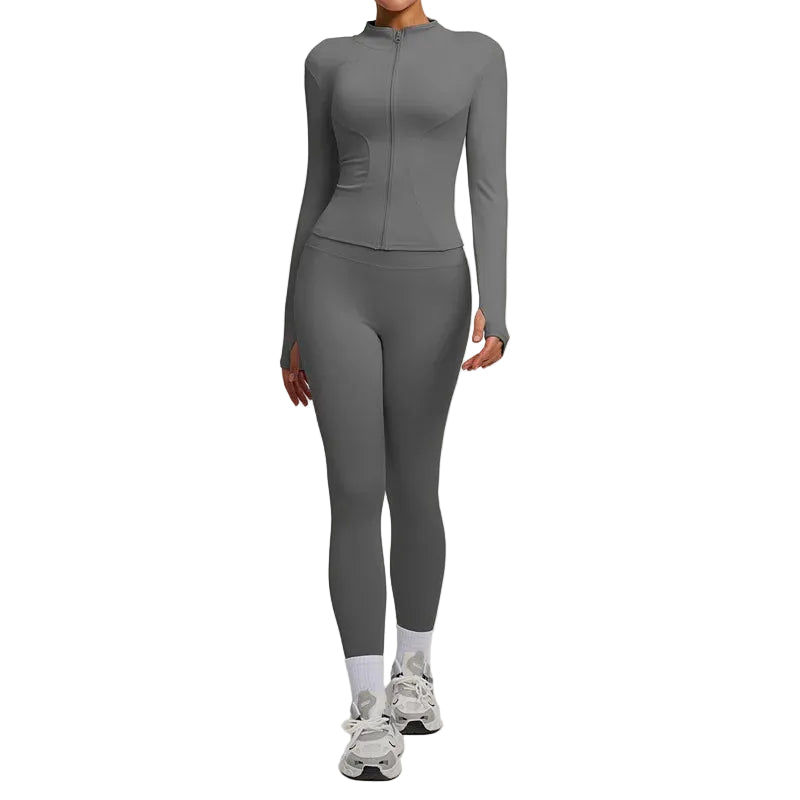 SVEIC Two Piece Set Yoga Coat Sports Top Long Sleeve Jacket Fitness Breathable Women'S Tracksuit High Waist Leggings Gym Clothes