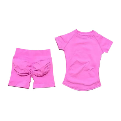 2 Pcs  Impact Gym Sets Short Sleeve Seamless Yoga Clothing Fitness Set Women Workout Running Sports Short Leggings Suit