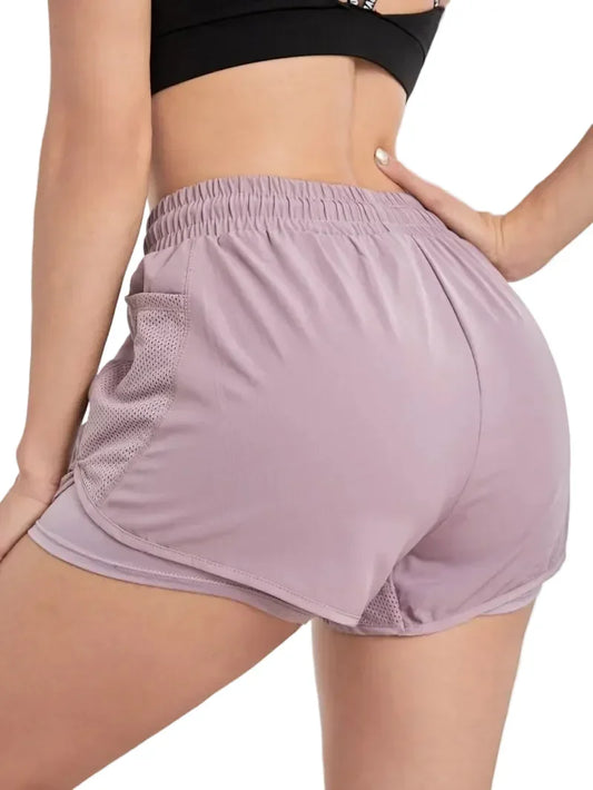 Women'S Elastic Sports Shorts, Shorts with Pockets, Fake Two-Piece Yoga Leggings Running and Training