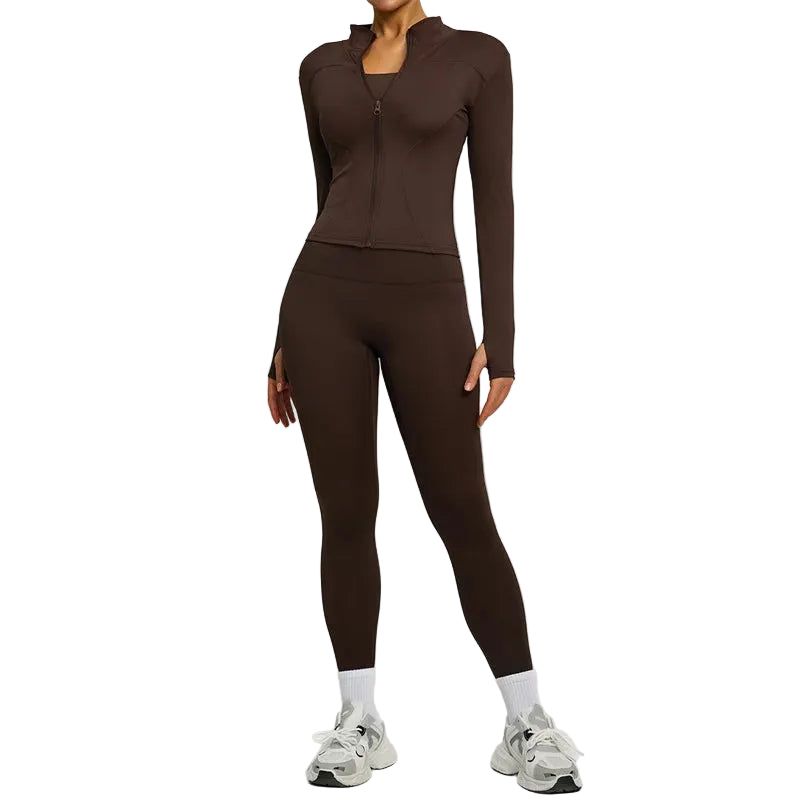 SVEIC Two Piece Set Yoga Coat Sports Top Long Sleeve Jacket Fitness Breathable Women'S Tracksuit High Waist Leggings Gym Clothes