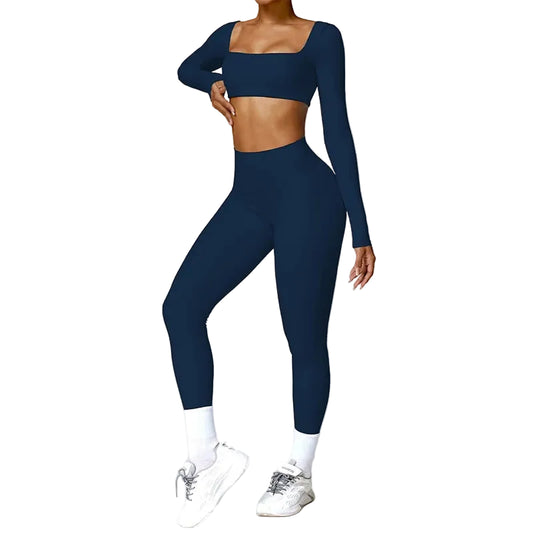 2PCS Yoga Suit Sports Set Women Quick-Drying Gym Set Women Tracksuit Running Workout Long Sleeve Sports Shirt Yoga Clothing