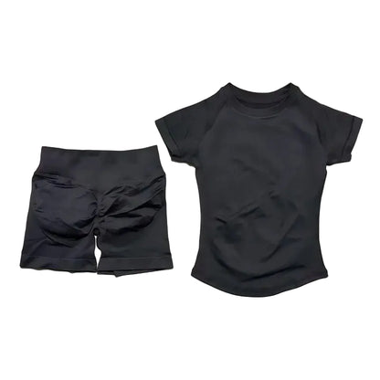 2 Pcs  Impact Gym Sets Short Sleeve Seamless Yoga Clothing Fitness Set Women Workout Running Sports Short Leggings Suit