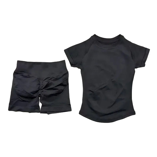 2 Pcs  Impact Gym Sets Short Sleeve Seamless Yoga Clothing Fitness Set Women Workout Running Sports Short Leggings Suit