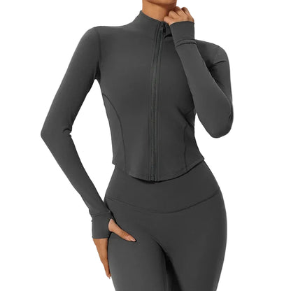 Ultra-Soft Fabrics Casual Tight Sports Jackets Women Zipper Yoga Clothes Female Quick-Dry Long Sleeve Sportswear