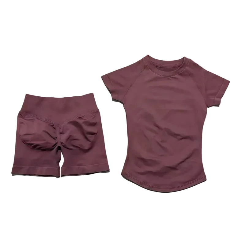 2 Pcs  Impact Gym Sets Short Sleeve Seamless Yoga Clothing Fitness Set Women Workout Running Sports Short Leggings Suit