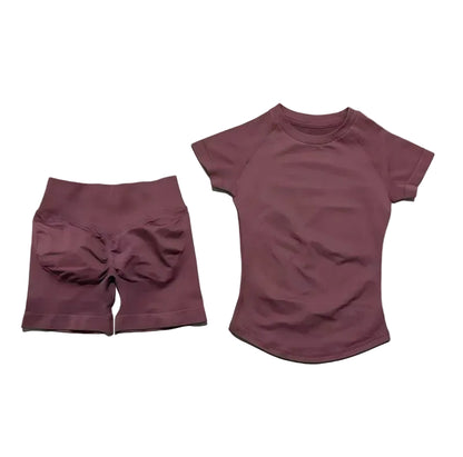 2 Pcs  Impact Gym Sets Short Sleeve Seamless Yoga Clothing Fitness Set Women Workout Running Sports Short Leggings Suit