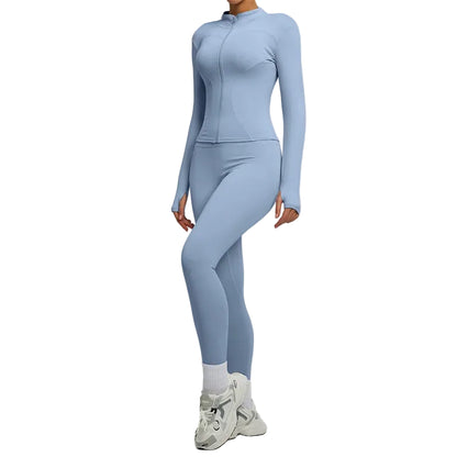 SVEIC Two Piece Set Yoga Coat Sports Top Long Sleeve Jacket Fitness Breathable Women'S Tracksuit High Waist Leggings Gym Clothes