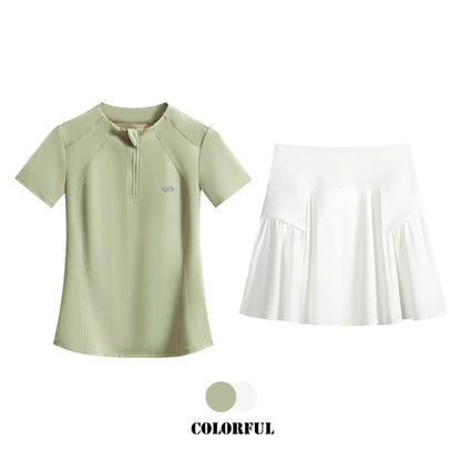 2Pcs Tennis Skirt Set Women Summer Sports Suit 2 Piece Fitness Top Skort Sets Ladies Golf Wear Set Sportswear Outfits 2025