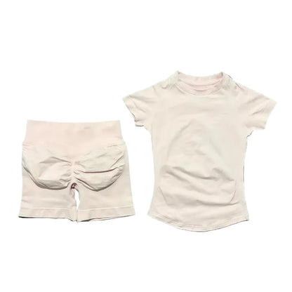 2 Pcs  Impact Gym Sets Short Sleeve Seamless Yoga Clothing Fitness Set Women Workout Running Sports Short Leggings Suit