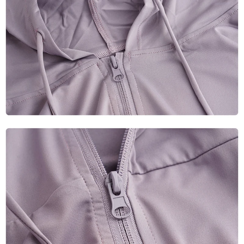 UPF 50+ Hooded Running Jacket Sun Protection Full Zip Long Sleeve Lightweight Gym Shirt Quick Dry Hiking Yoga Coat Autumn