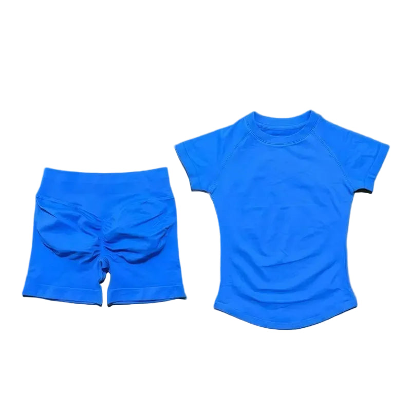 2 Pcs  Impact Gym Sets Short Sleeve Seamless Yoga Clothing Fitness Set Women Workout Running Sports Short Leggings Suit