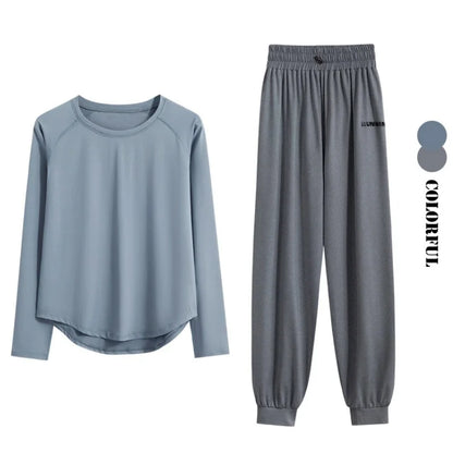 2Pcs Running Set Women Tracksuit Lightweight Loose Long Sleeve Sport Shirt Pants Sets 2 Piece Sportswear Outfit Gym Clothes