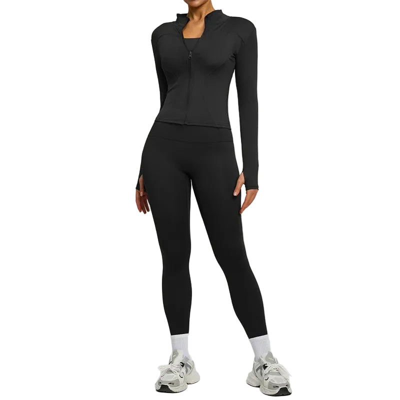 SVEIC Two Piece Set Yoga Coat Sports Top Long Sleeve Jacket Fitness Breathable Women'S Tracksuit High Waist Leggings Gym Clothes