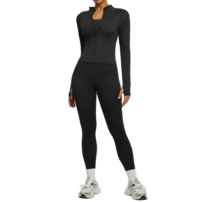 SVEIC Two Piece Set Yoga Coat Sports Top Long Sleeve Jacket Fitness Breathable Women'S Tracksuit High Waist Leggings Gym Clothes