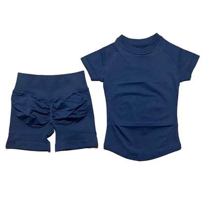 2 Pcs  Impact Gym Sets Short Sleeve Seamless Yoga Clothing Fitness Set Women Workout Running Sports Short Leggings Suit