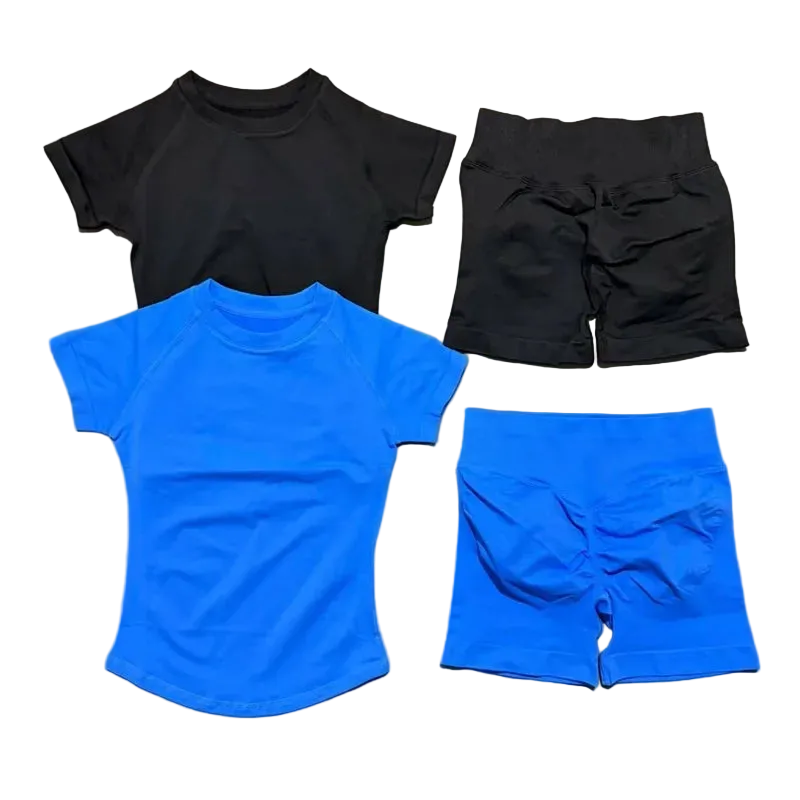 2 Pcs  Impact Gym Sets Short Sleeve Seamless Yoga Clothing Fitness Set Women Workout Running Sports Short Leggings Suit