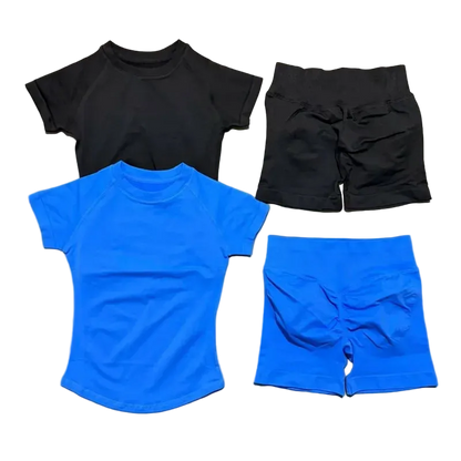 2 Pcs  Impact Gym Sets Short Sleeve Seamless Yoga Clothing Fitness Set Women Workout Running Sports Short Leggings Suit