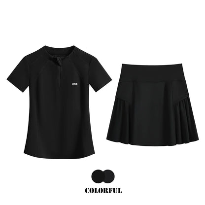 2Pcs Tennis Skirt Set Women Summer Sports Suit 2 Piece Fitness Top Skort Sets Ladies Golf Wear Set Sportswear Outfits 2025