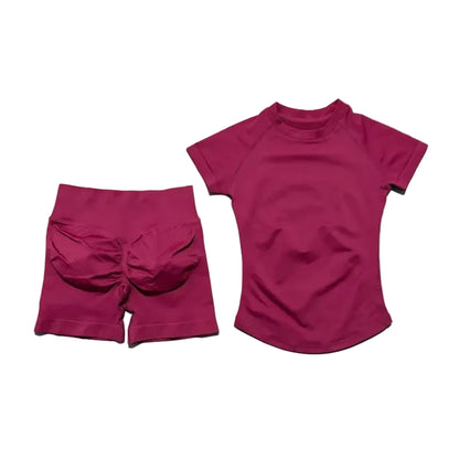 2 Pcs  Impact Gym Sets Short Sleeve Seamless Yoga Clothing Fitness Set Women Workout Running Sports Short Leggings Suit