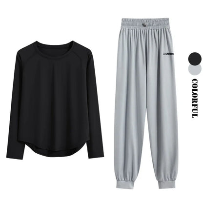 2Pcs Running Set Women Tracksuit Lightweight Loose Long Sleeve Sport Shirt Pants Sets 2 Piece Sportswear Outfit Gym Clothes