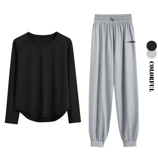 2Pcs Running Set Women Tracksuit Lightweight Loose Long Sleeve Sport Shirt Pants Sets 2 Piece Sportswear Outfit Gym Clothes