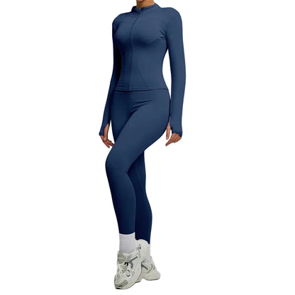 SVEIC Two Piece Set Yoga Coat Sports Top Long Sleeve Jacket Fitness Breathable Women'S Tracksuit High Waist Leggings Gym Clothes