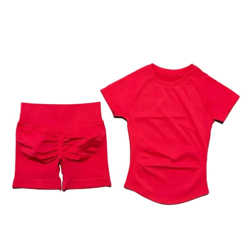 2 Pcs  Impact Gym Sets Short Sleeve Seamless Yoga Clothing Fitness Set Women Workout Running Sports Short Leggings Suit