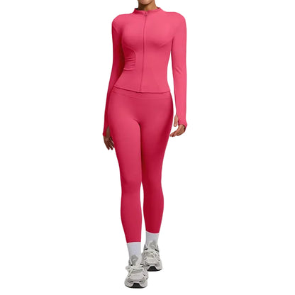 SVEIC Two Piece Set Yoga Coat Sports Top Long Sleeve Jacket Fitness Breathable Women'S Tracksuit High Waist Leggings Gym Clothes